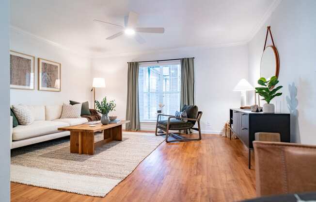 a living room with a couch and a coffee table