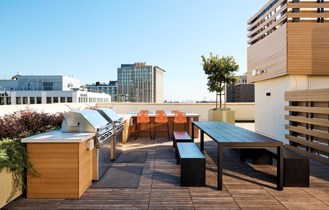 Take in a night of dramatic views and fun from two rooftop decks offering grills, firepits and even a dog run.