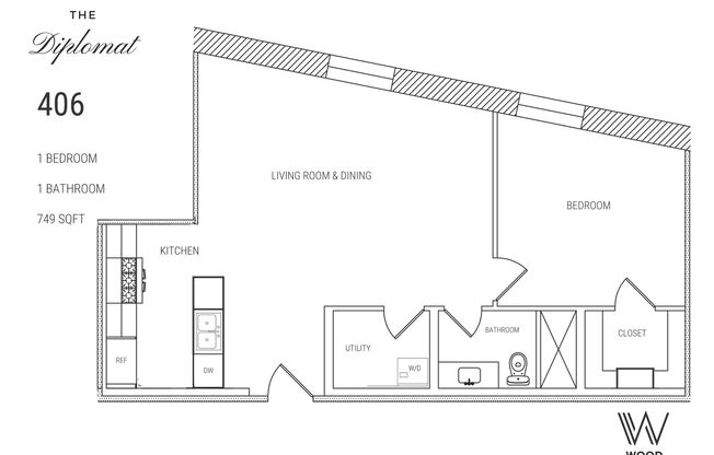 1 bed, 1 bath, 749 sqft, $1,675, Unit 406