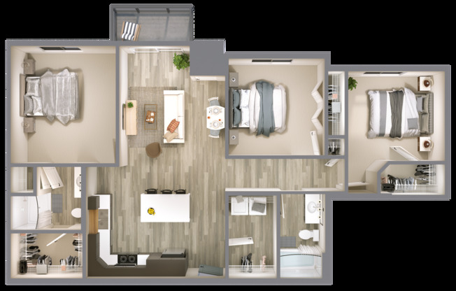 3 beds, 2 baths, 1,204 sqft, $1,525, Unit 311