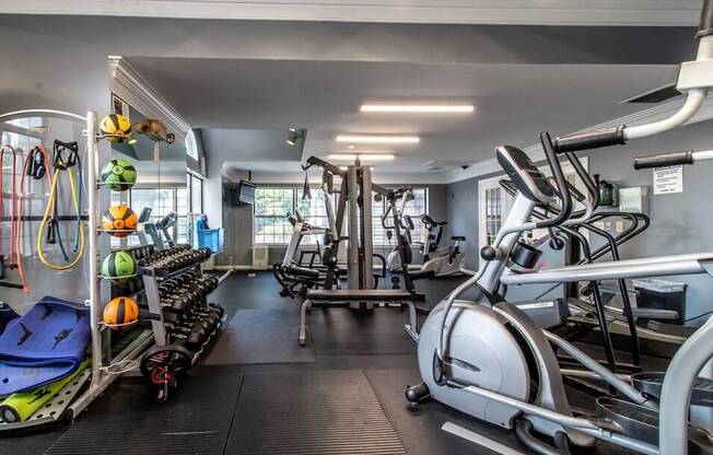 fitness center at The Heights Apartments