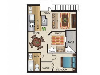 1 bed, 1 bath, 840 sqft, $1,489