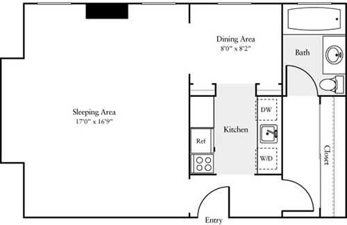 Studio, 1 bath, 520 sqft, $2,783, Unit 308