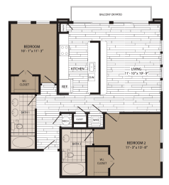2 beds, 2 baths, 1,091 sqft, $2,477
