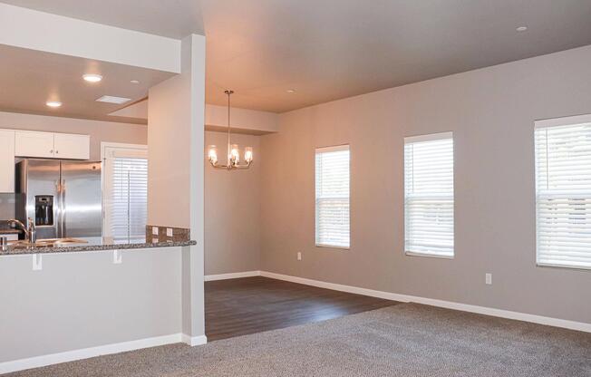 a room with a large mirror