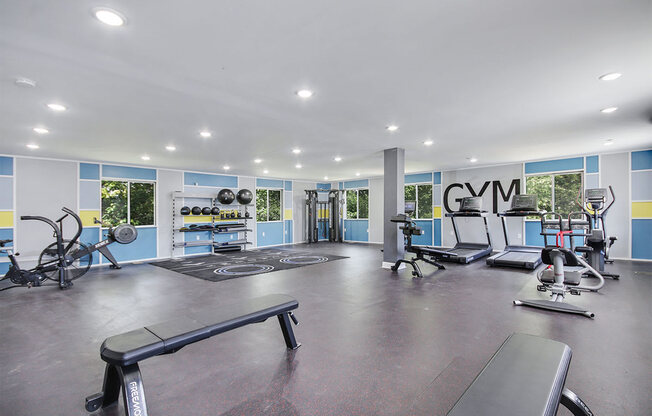 the gym at the enclave at deer run apartments