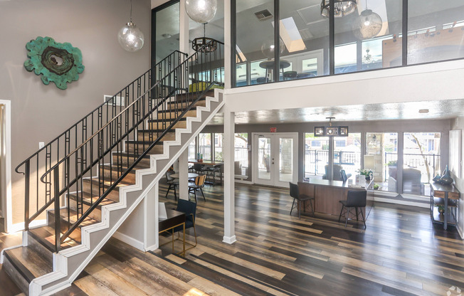 stairs from leasing office to clubhouse