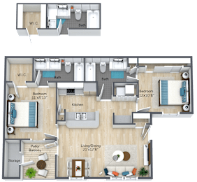 2 beds, 2 baths, 982 sqft, $1,383