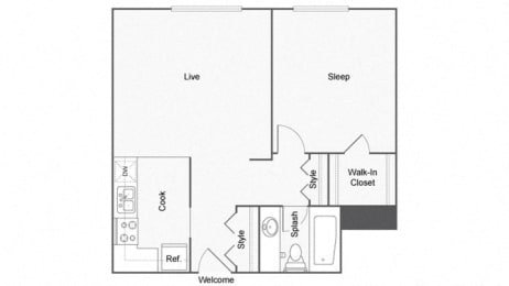1 bed, 1 bath, 598 sqft, $1,435