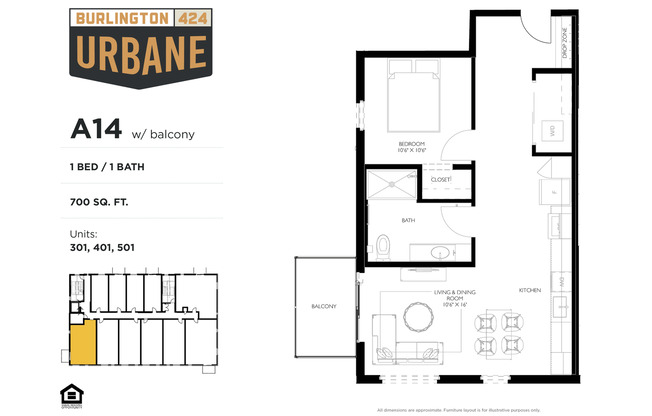 1 bed, 1 bath, 700 sqft, $1,550, Unit 501