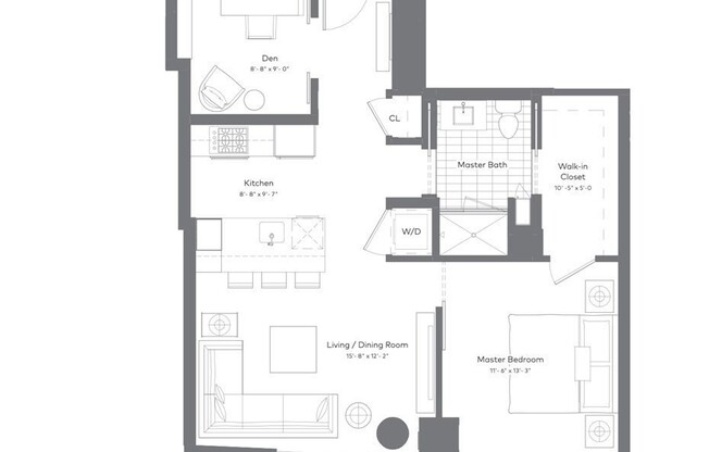 1 bed, 1 bath, 815 sqft, $5,500, Unit 27H