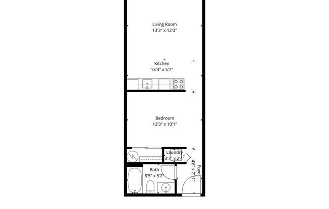 Studio, 1 bath, 490 sqft, $1,100, Unit 207