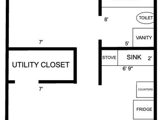 1 bed, 1 bath, 430 sqft, $825, Unit 715-7