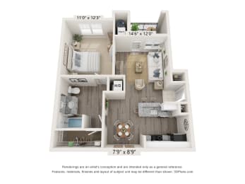 1 bed, 1 bath, 671 sqft, $1,985