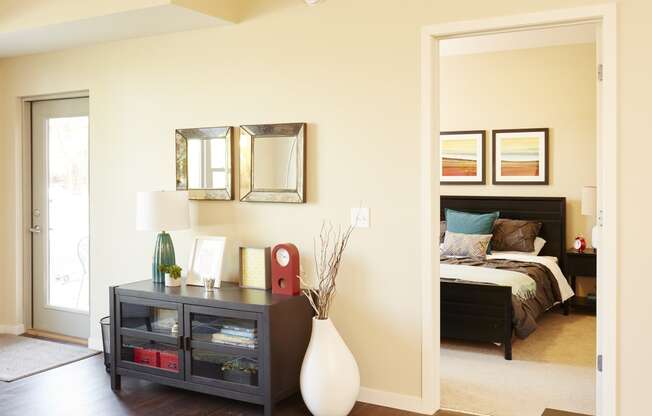 Living Room and Bedroom at The Cambric Senior Apartments, St. Paul, MN