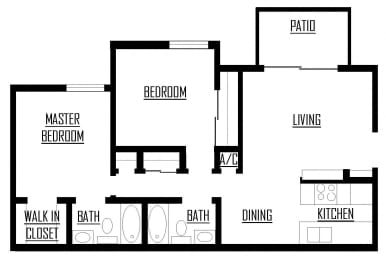 2 beds, 2 baths, 857 sqft, $1,125