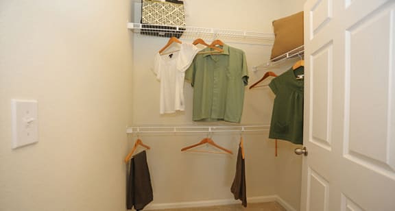 Walk-in closet with ample shelving and storage at The Columns at Bear Creek, Florida