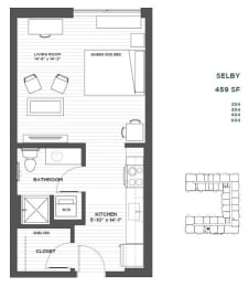 Studio, 1 bath, 459 sqft, $1,395