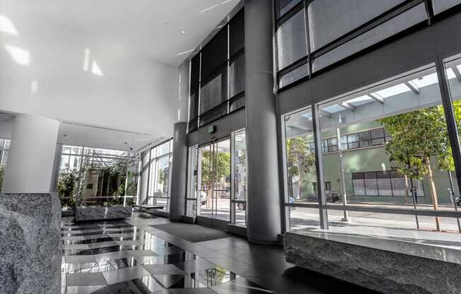 a view of the lobby from inside the building