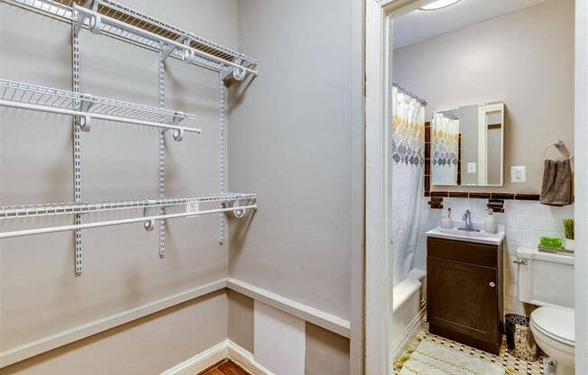 Large walk-in closet and bathroom at The York and Potomac Park, Washington, DC