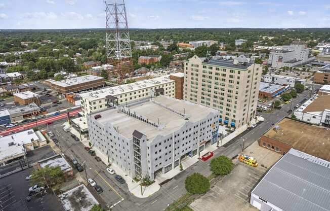 a view from the air of a large white building with a flat roof  at The Icon, Richmond