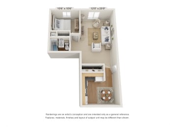 1 bed, 1 bath, 627 sqft, $1,560