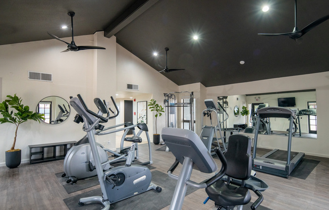Fitness center equipped with cardio and cable machines at Treehouse in Albuquerque, New Mexico