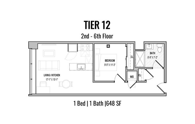 1 bed, 1 bath, 648 sqft, $2,449, Unit 512