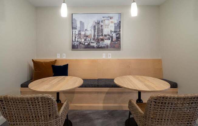 Work from home space with tables and bench seating