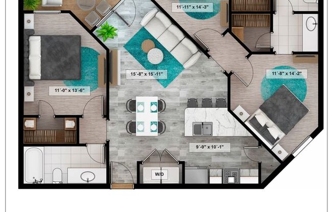 3 beds, 2 baths, 1,122 sqft, $1,800, Unit 1L-210