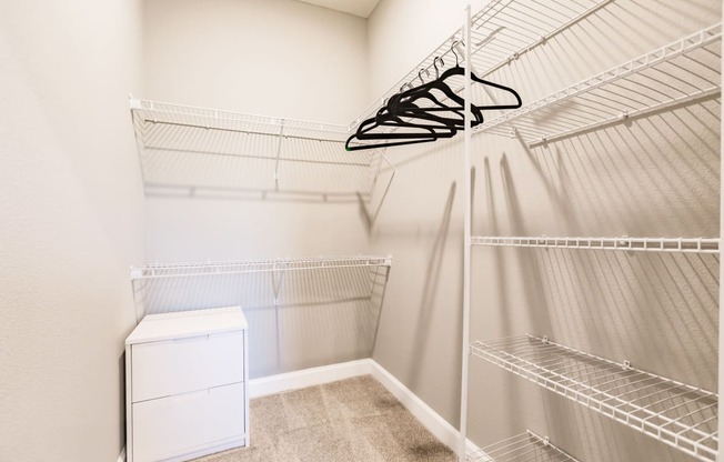 a spacious closet with shelves