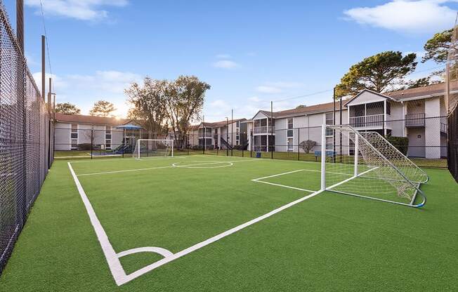 Community Soccer Field with Nets at Vue at Baymeadows Apartments in Jacksonville, FL.