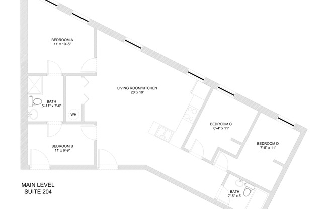 4 beds, 2 baths, 864 sqft, $795, Unit 204 BTB - A