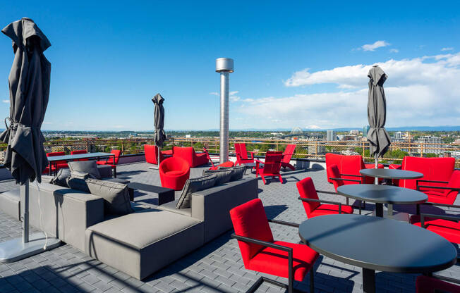 Plenty of seating on the rooftop deck at Portland Towers