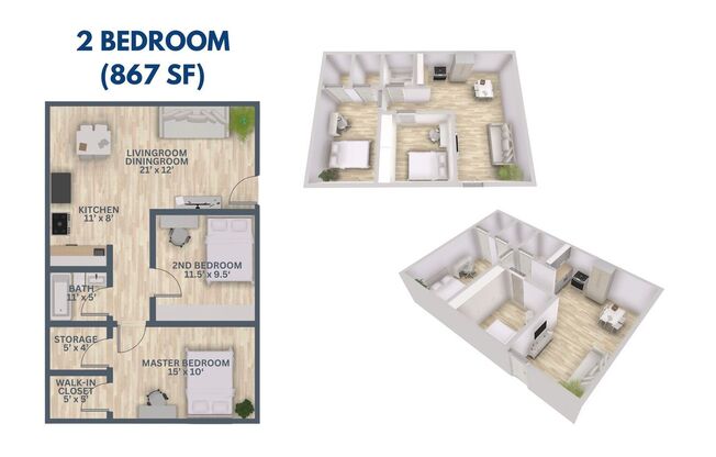 1 bed, 1 bath, 525 sqft, $925, Unit B204