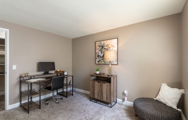 This is picture of the second bedroom in the 823 square foot 2 bedroom apartment at Aspen Village Apartments in the Westwood neighborhood of Cincinnati, OH.