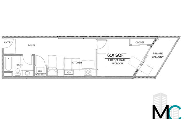 1 bed, 1 bath, 615 sqft, $2,200, Unit 408