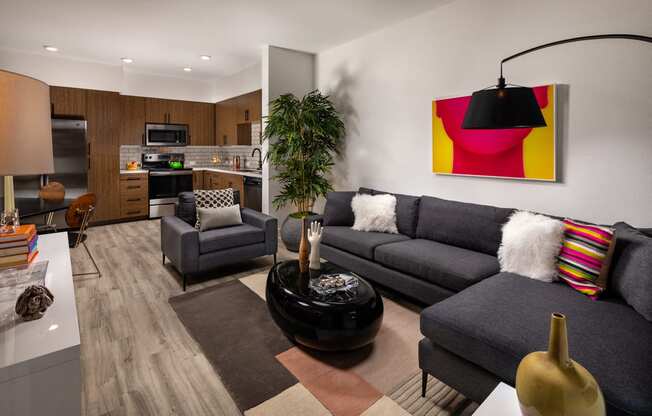 Living Room With Kitchen at Clarendon Apartments, Los Angeles, CA
