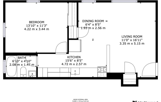 1 bed, 1 bath, 572 sqft, $1,595, Unit 4