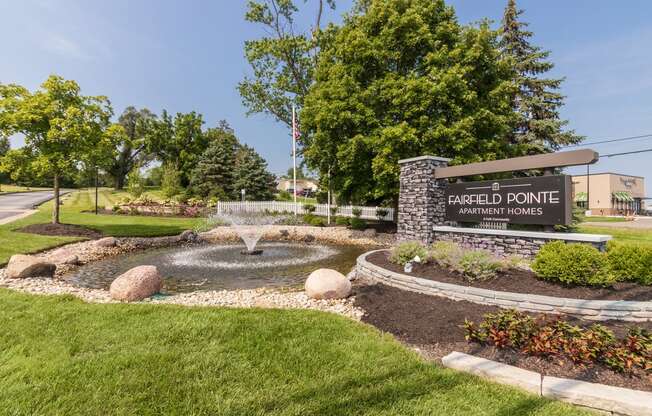 This is a picture of the entrance sign at Fairfield Pointe Apartments in Fairfield, Ohio.