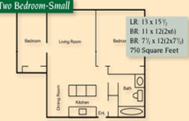 2 beds, 1 bath, 750 sqft, $850