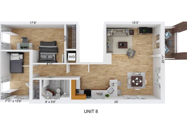 2 beds, 1 bath, 1,066 sqft, $1,795, Unit 08