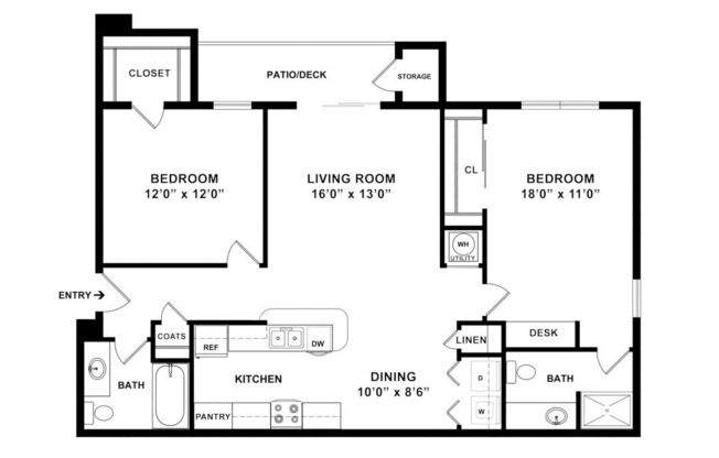 2 beds, 2 baths, 1,150 sqft, $1,405