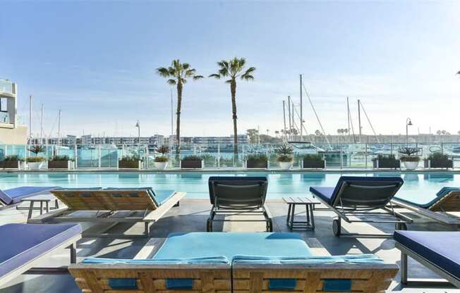 Lounge poolside  at Esprit Apartments, Marina del Rey, California