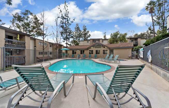 poolside lounging at Terrace Gardens Apartment Homes, Escondido, CA