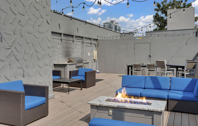 Fireplace on the rooftop deck at 136 S. Penn