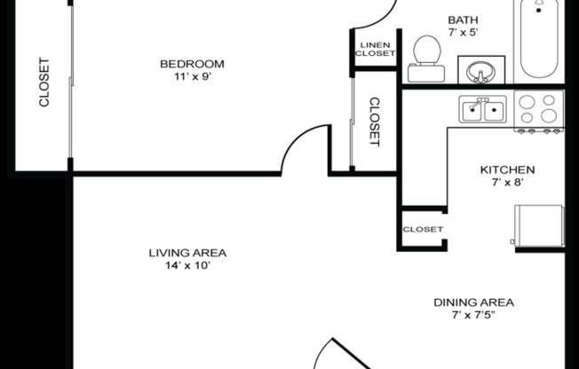 1 bed, 1 bath, 421 sqft, $1,305, Unit 206