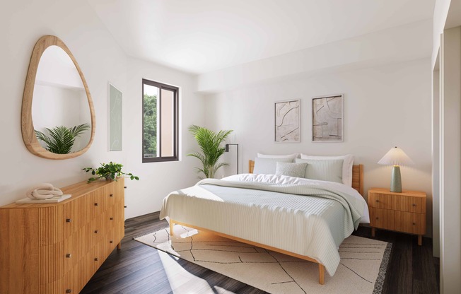 Spacious bedrooms with large closets, wood-style plank flooring, and 9-foot ceilings.