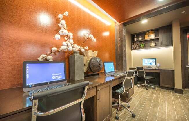 Resident Business Center With Computer And Printer at Aviator West 7th, Fort Worth, Texas