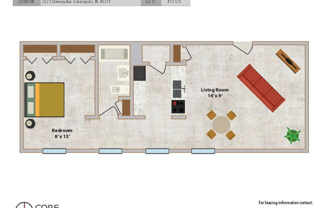 Studio, 1 bath, 575 sqft, $1,000, Unit 106